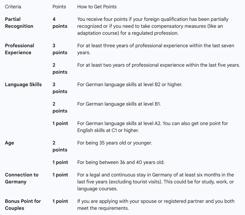 Chancenkarte points system